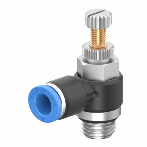 JSC - Push in Male Elbow Flow Control - out Valve